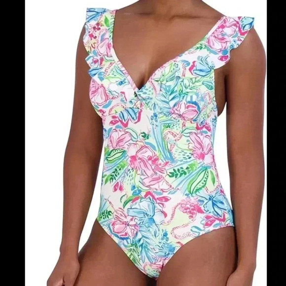 Stella Parker Womens Ruffle Maillot One Piece Swimsuit - Picture 2 of 7